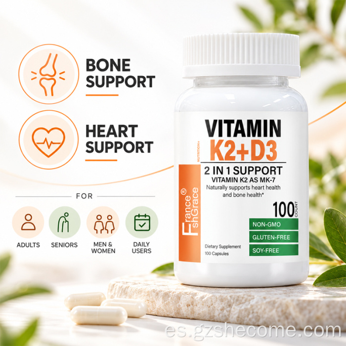 Shecome Vitamina K2 D3 Cápsulas Salud de los huesos del corazón